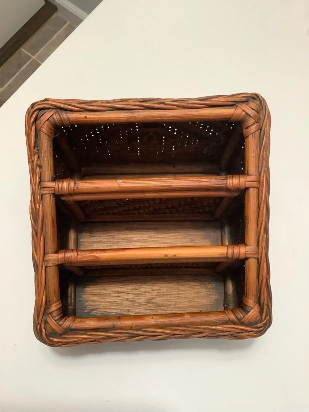 Woven Rattan 4-Compartment Desk Organizer - Brown